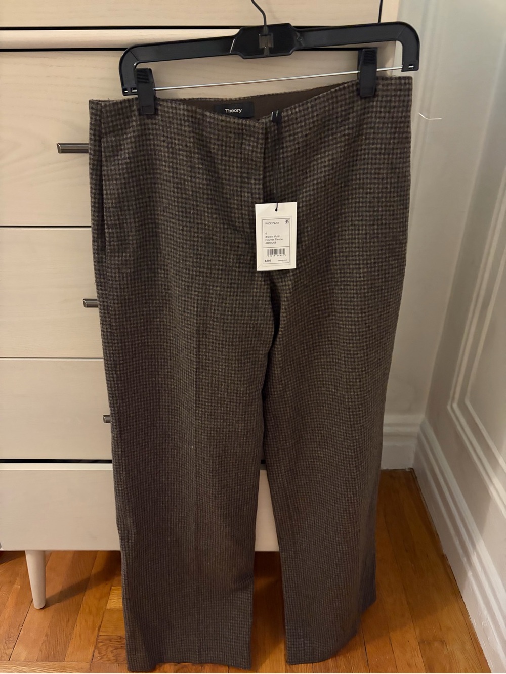 Theory Wide Leg Pants in Dark Brown Houndstooth/Multi